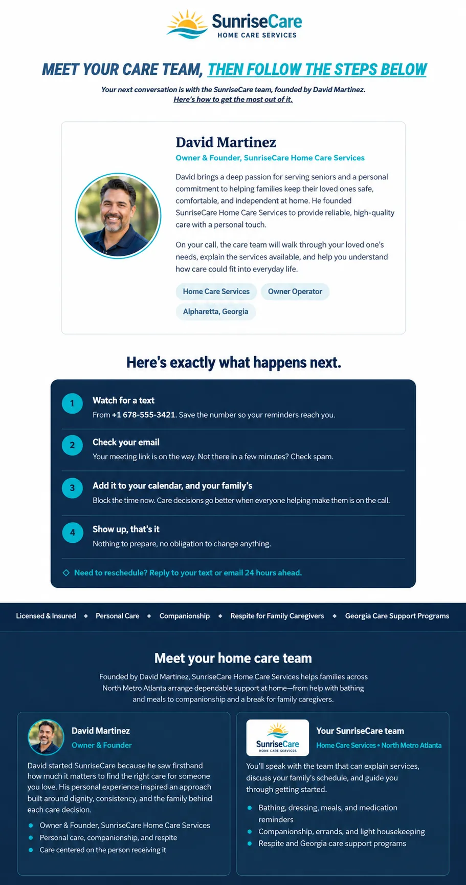 SunriseCare team guide introducing founder David Martinez